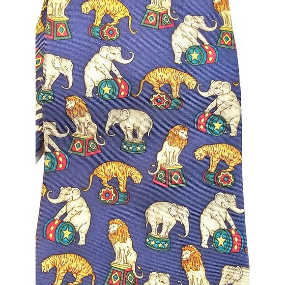 Vintage Van Heusen Mens 417 Silk Tie With Circus Animal Print - Picture 3 of 7